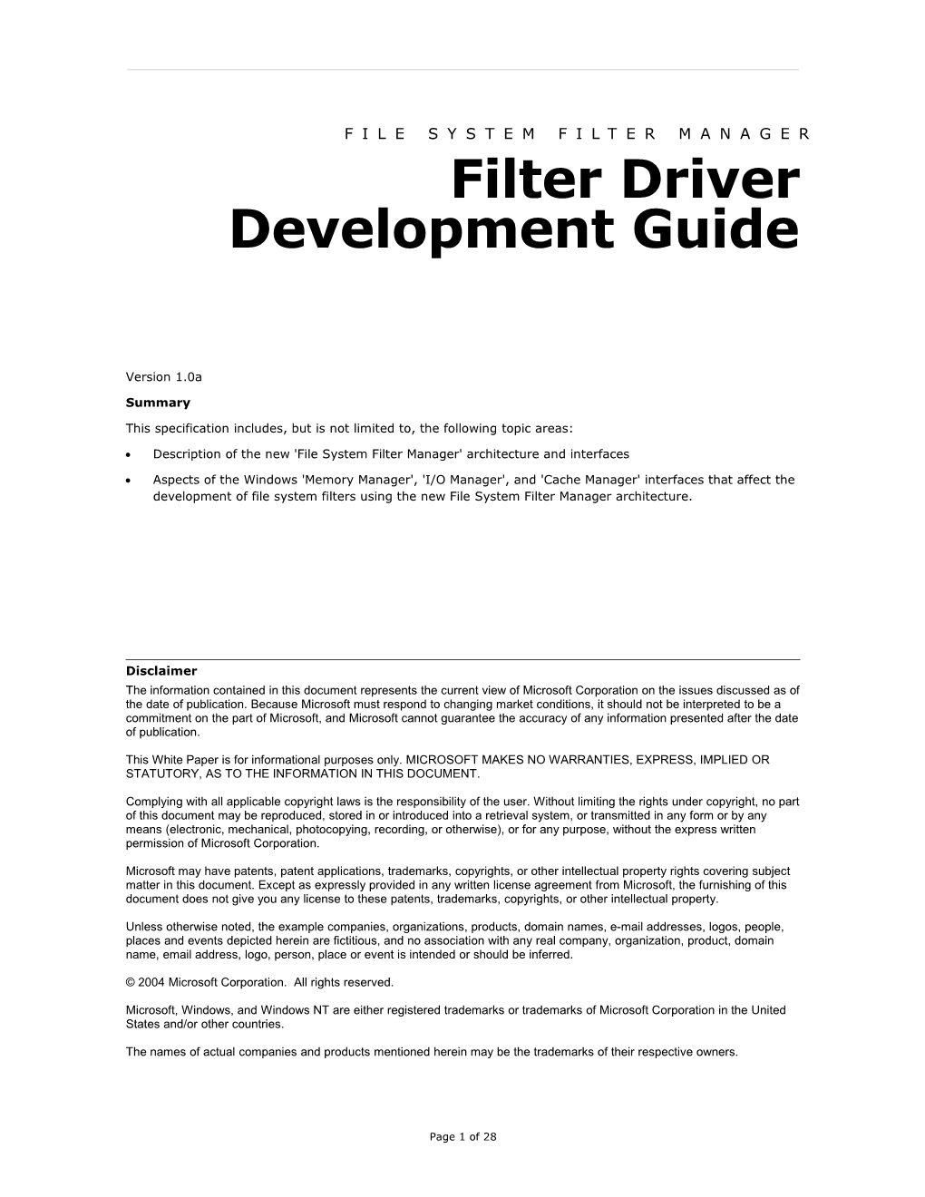 Filter Driver Development Guide