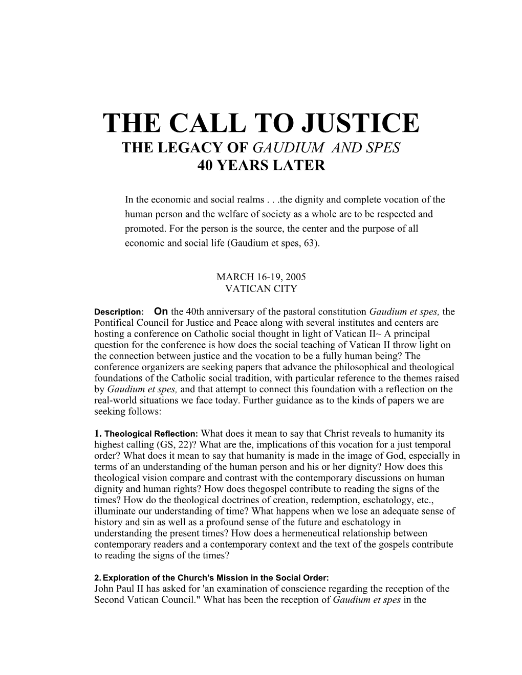 The Call to Justice