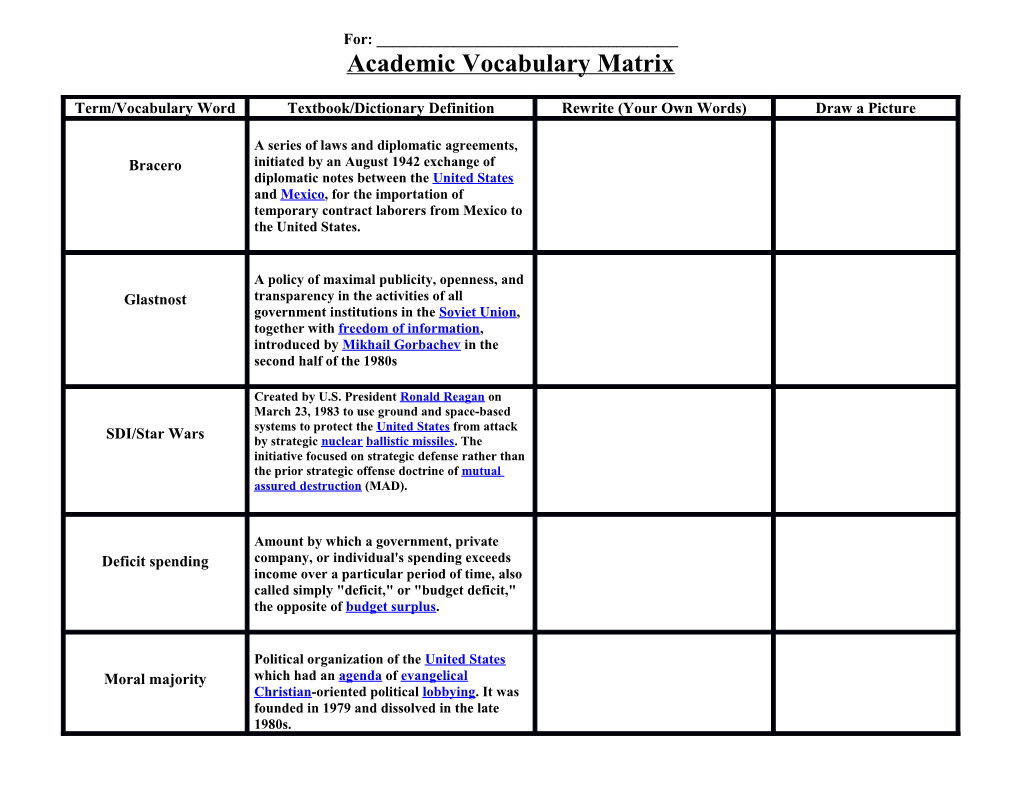 Key Terms Matrix