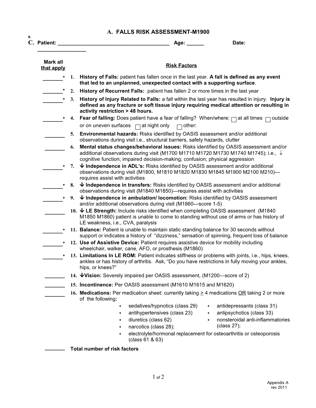 Fall Risk Assessment Tool