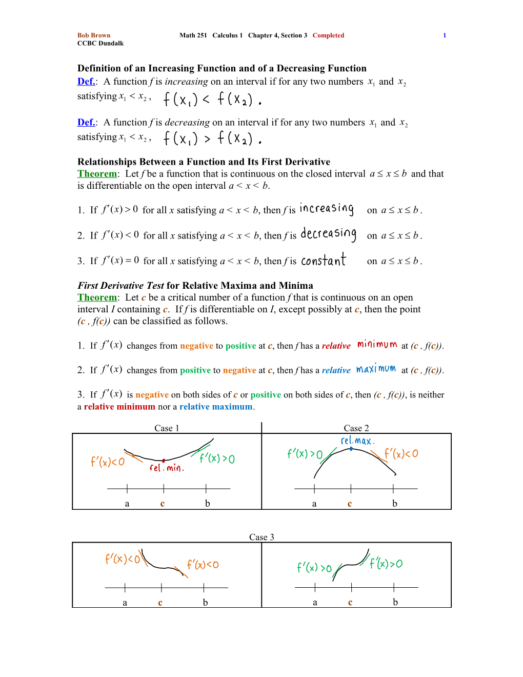 Math 251 Calculus 1 Chapter 4 Section 3 Completed