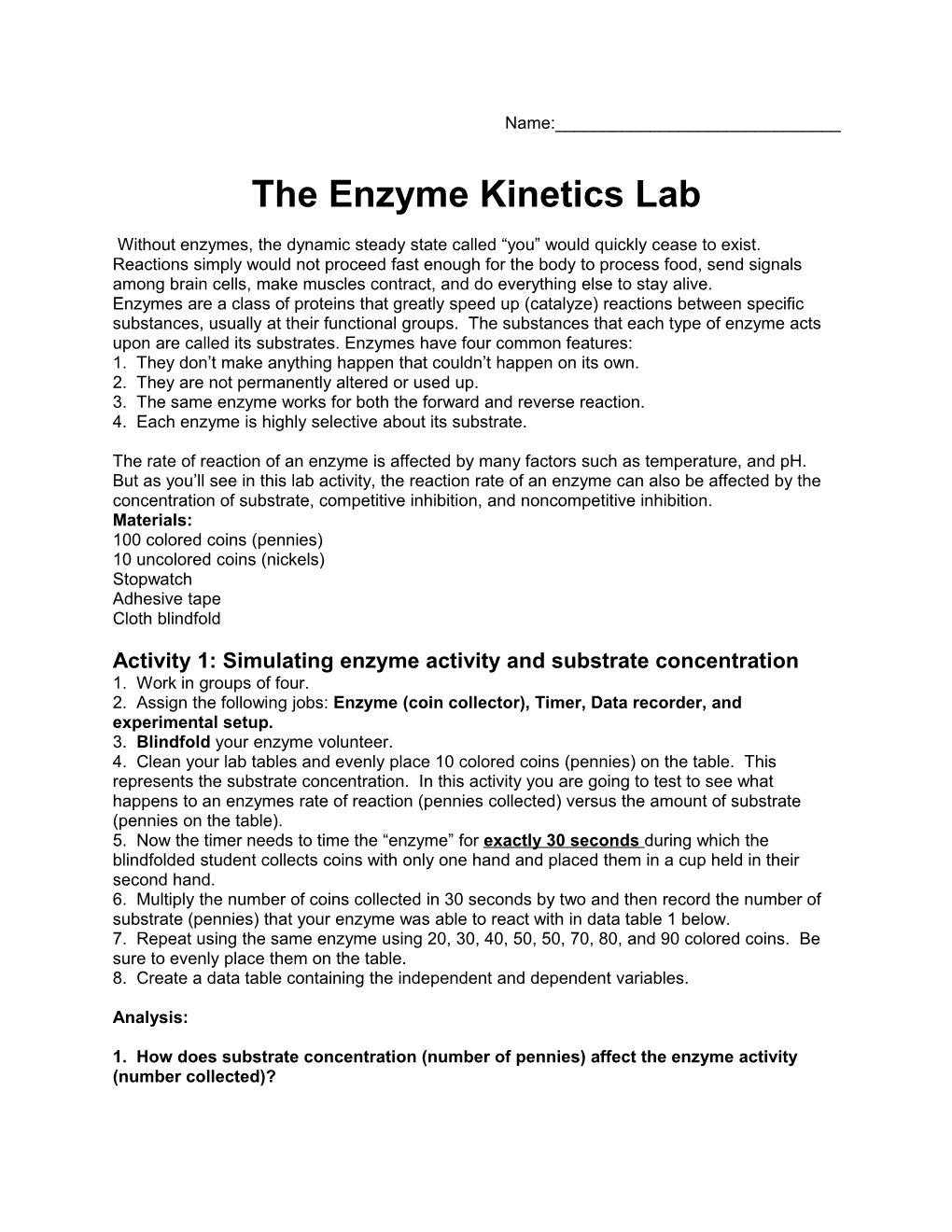 The Enzyme Kinetics Lab