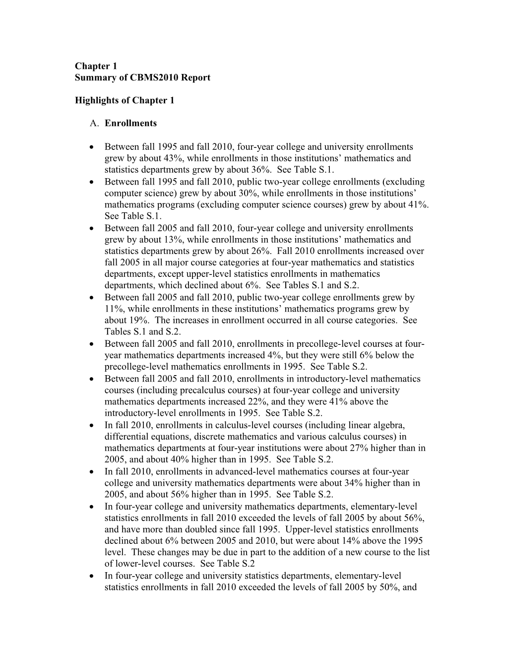 Summary of CBMS2010 Report