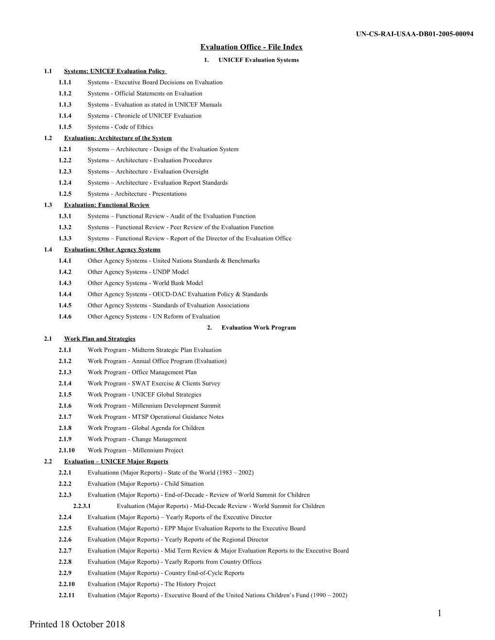 Evaluation Office - File Index