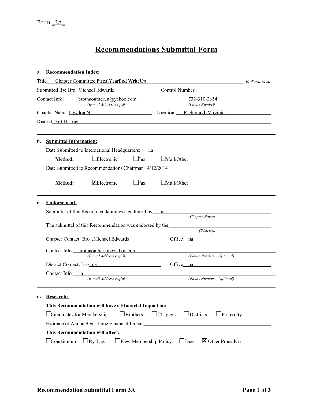 Recommendations Submittal Form