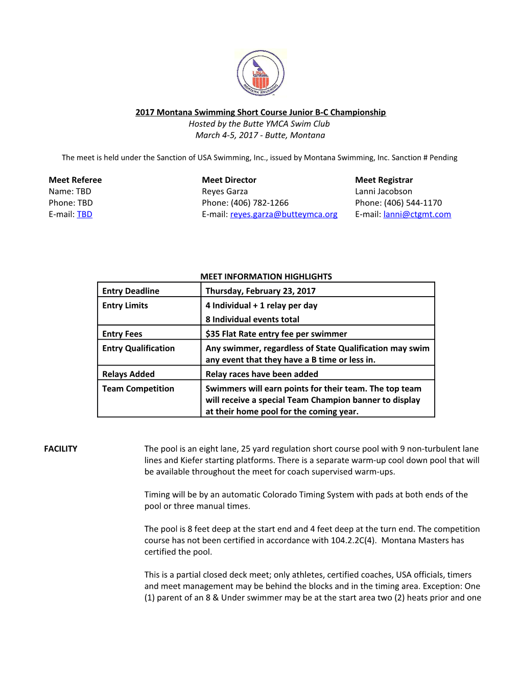 2017 Montana Swimming Short Course Junior B-C Championship