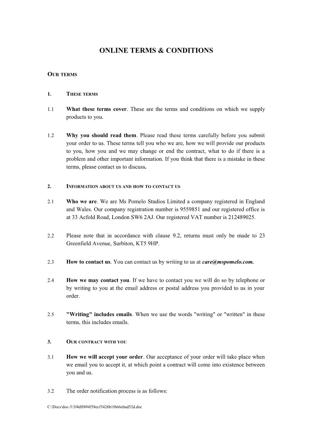 Online Consumer Goods, Services and Digital Content Terms and Conditions: Post 1 October 2015