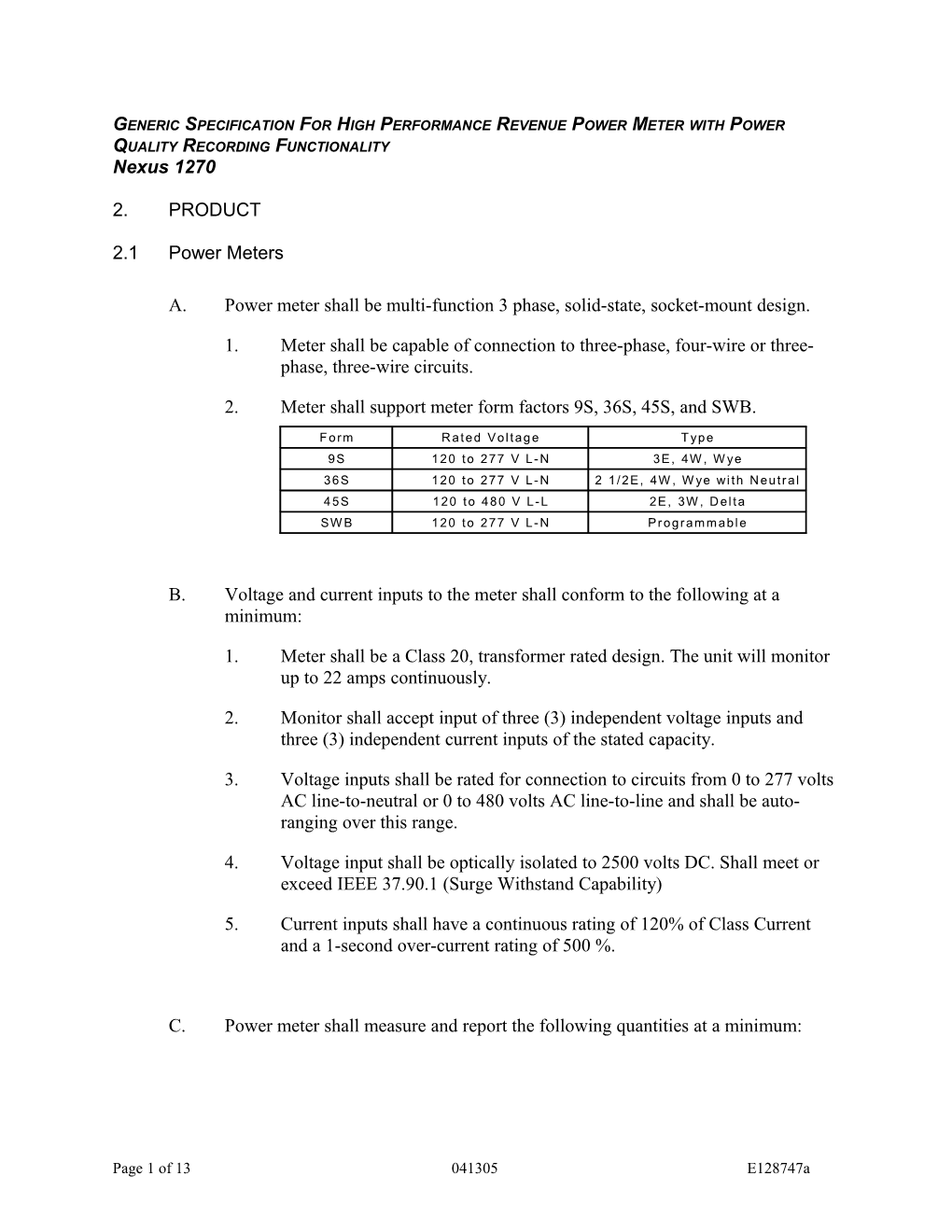 Nexus 1270 Generic Specification