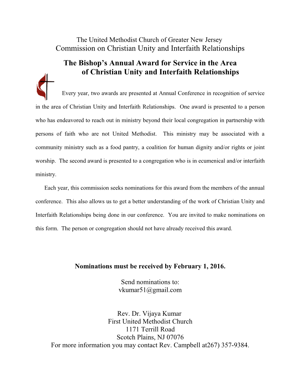 The Bishop S Annual Award for Service in the Area