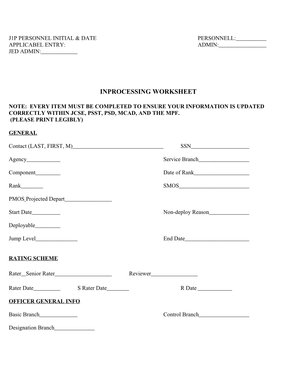 J1p Personnel Initial & Date