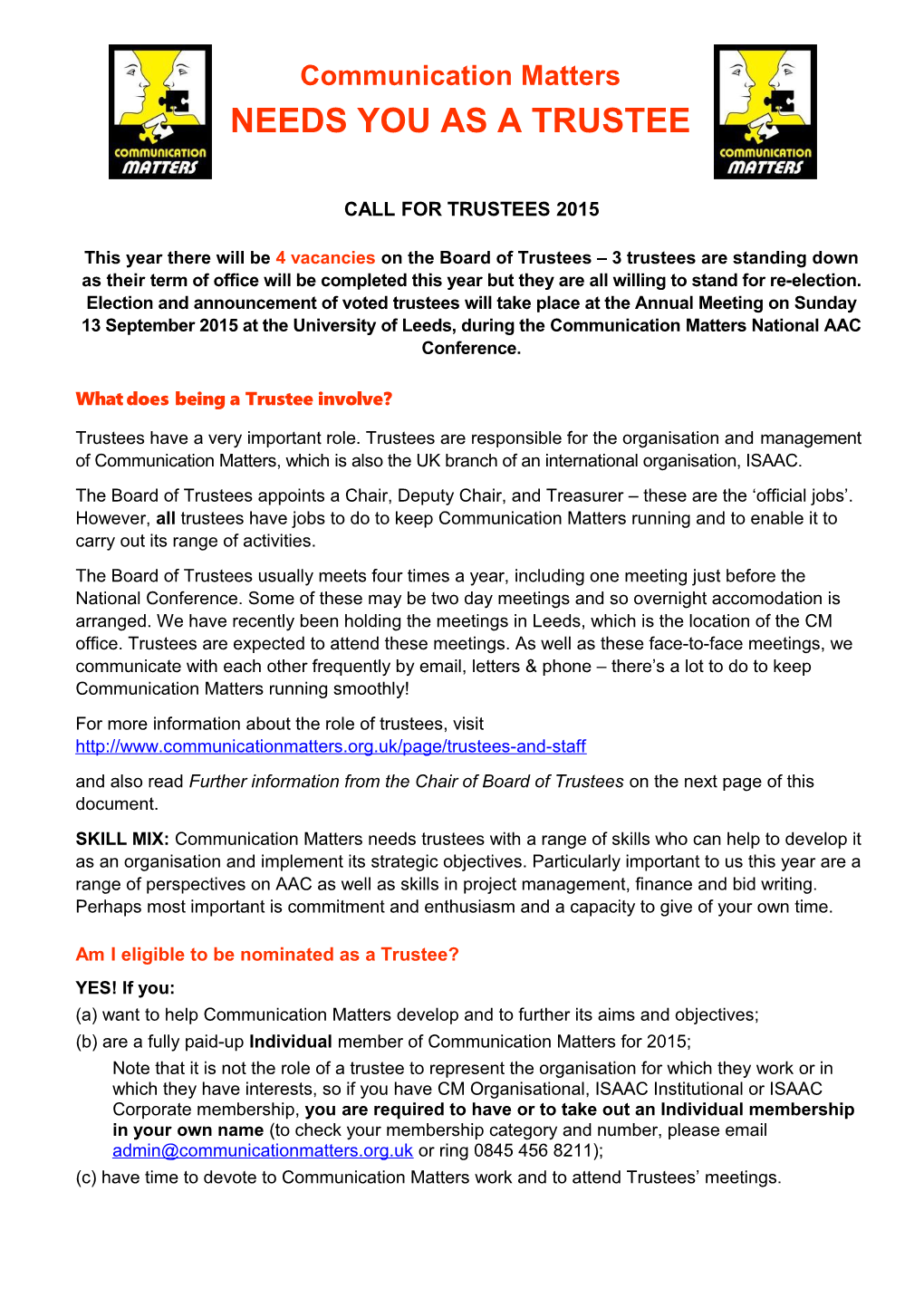 Call for Trustees 2015