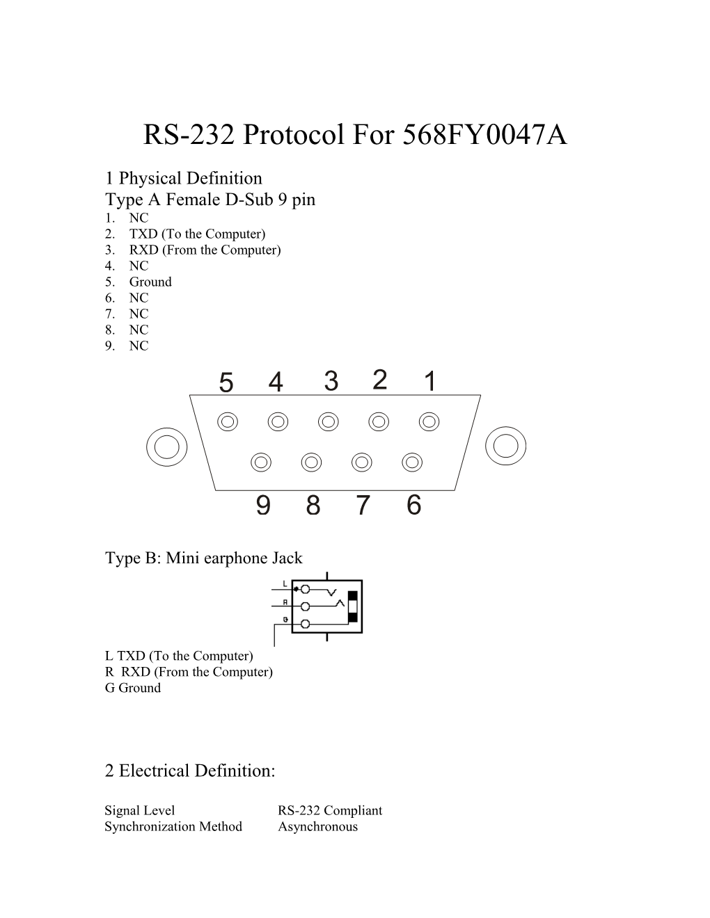 RS-232 Protocol for 568FY0047A