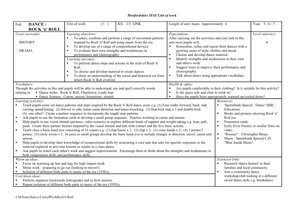 Hertfordshire SIAS Unit of Work