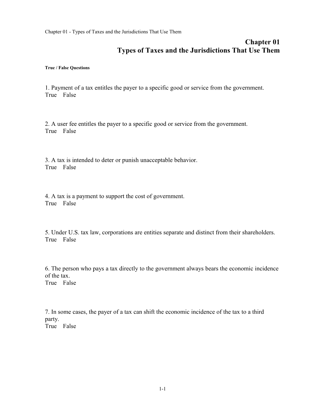 Chapter 01 Types of Taxes and the Jurisdictions That Use Them
