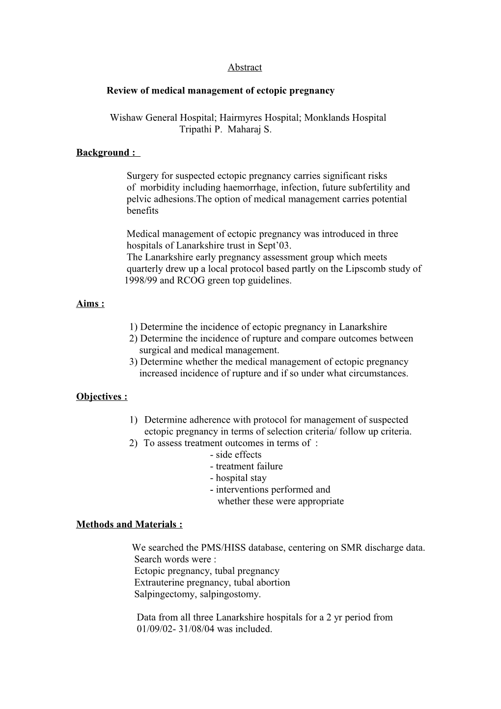 Medical Management of Ectopic Pregnancy