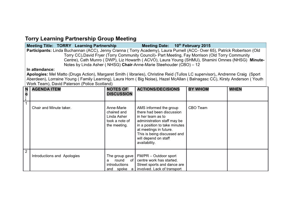 Torry Learning Partnership Group Meeting
