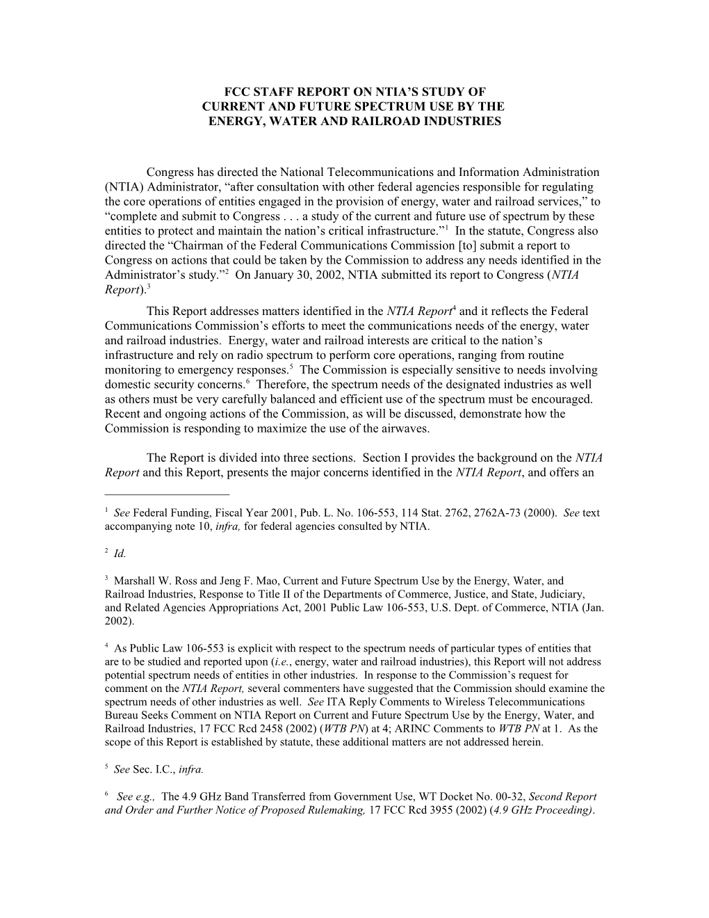 Fcc Staff Report on Ntia S Study Of