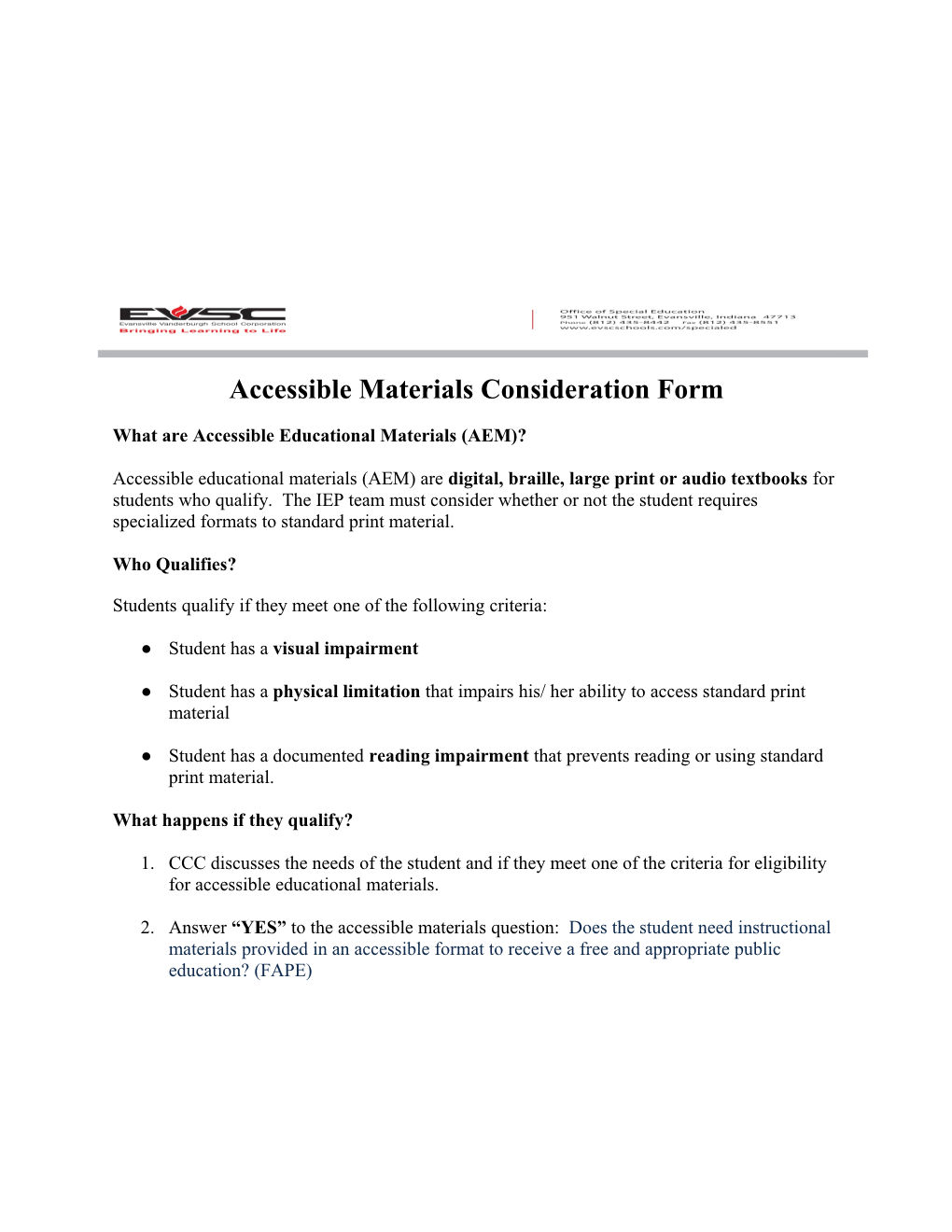 Accessible Materials Consideration Form