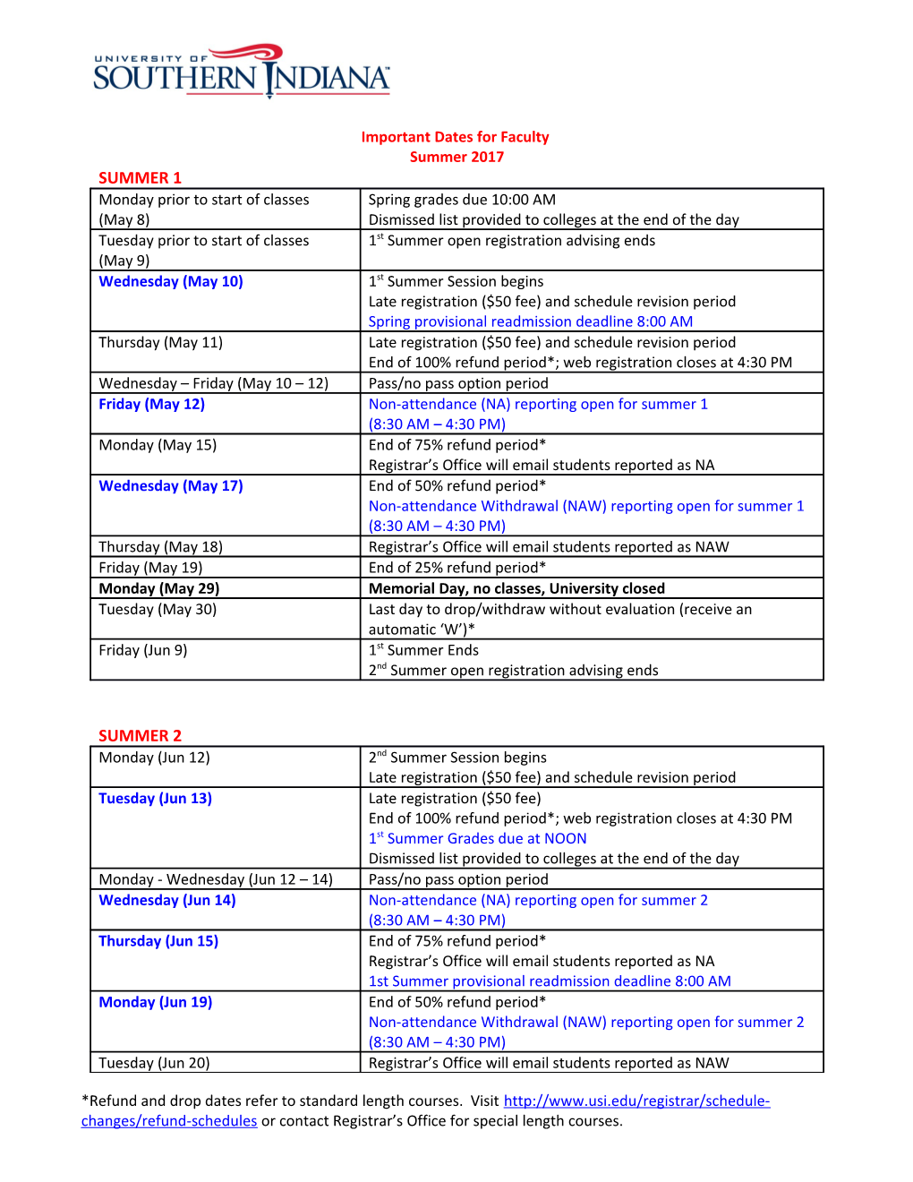 *Refund and Drop Dates Refer to Standard Length Courses. Visit Or Contact Registrar S Office