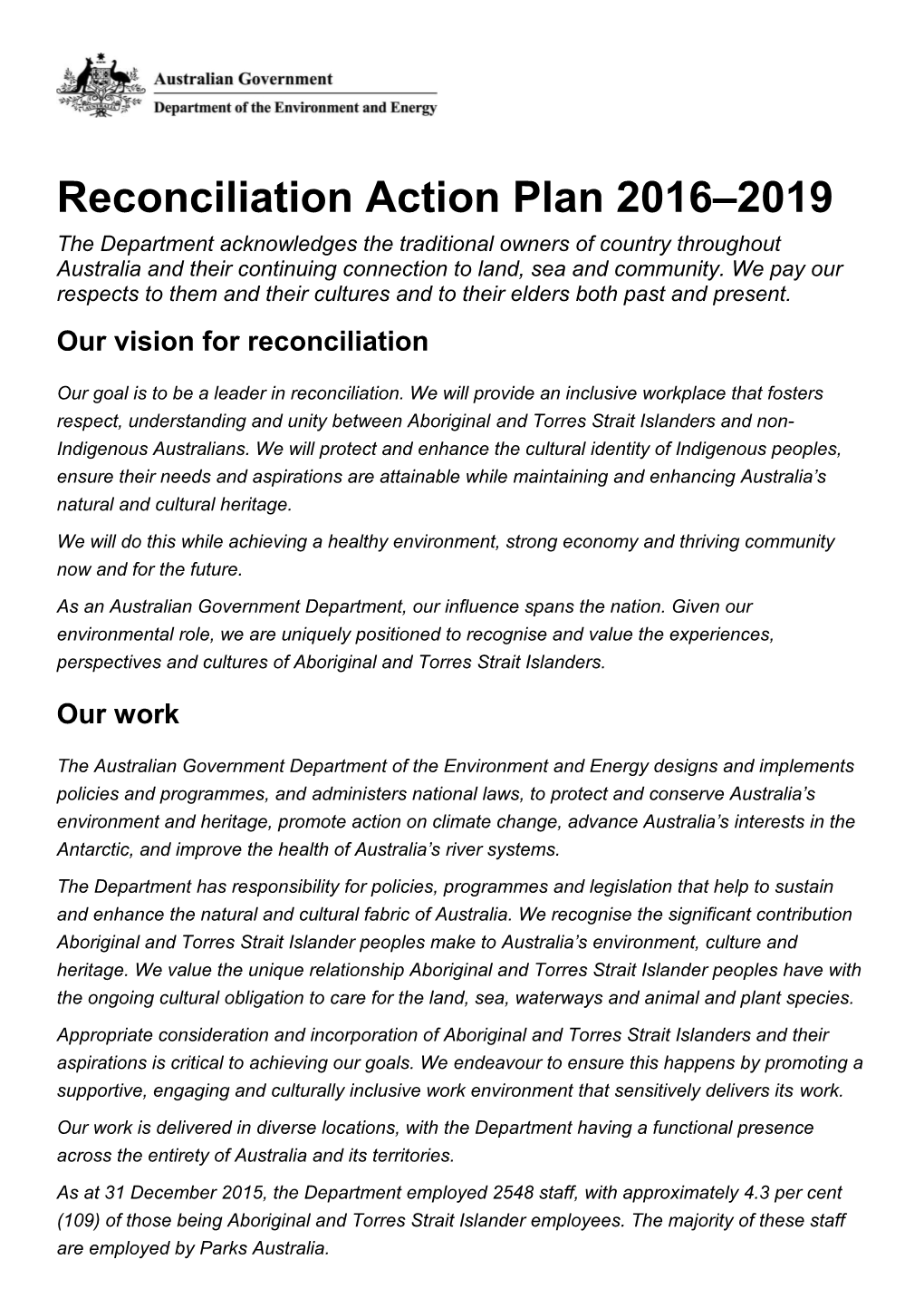 Reconciliation Action Plan 2016 2019