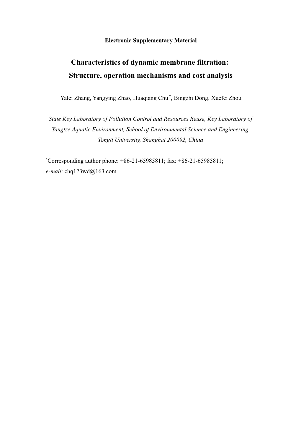 Characteristics of Dynamic Membrane Filtration