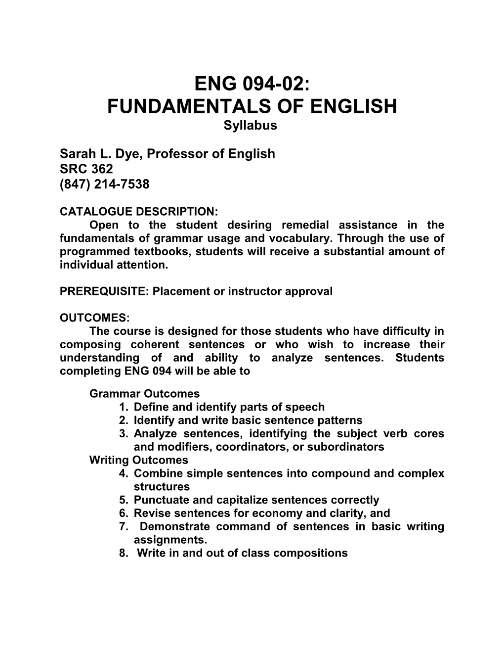 Eng 094: Fundamentals of English