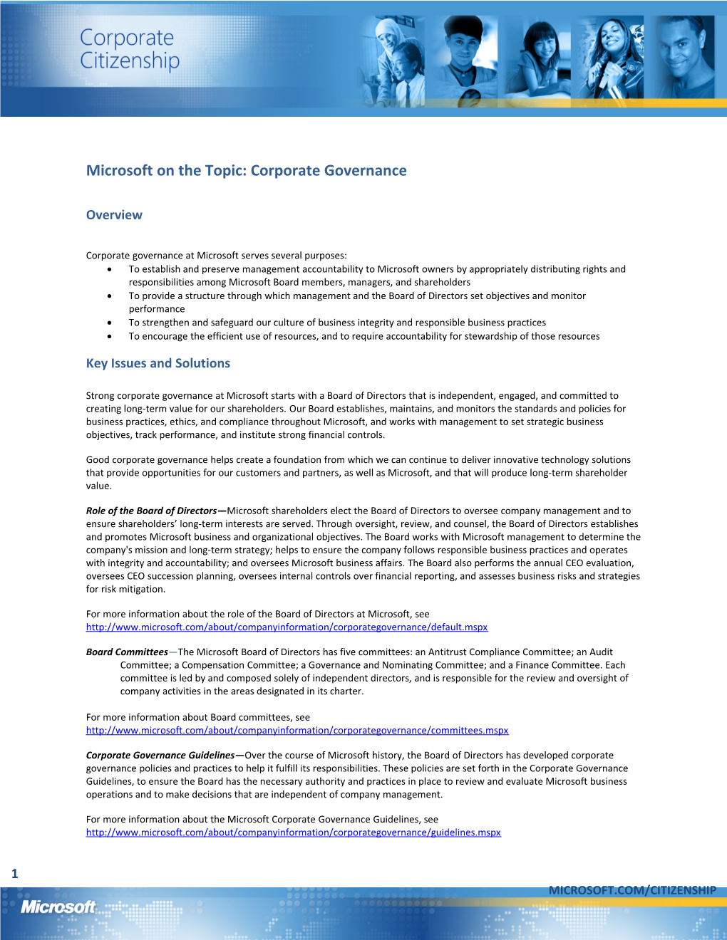 Microsoft on the Topic: Corporate Governance
