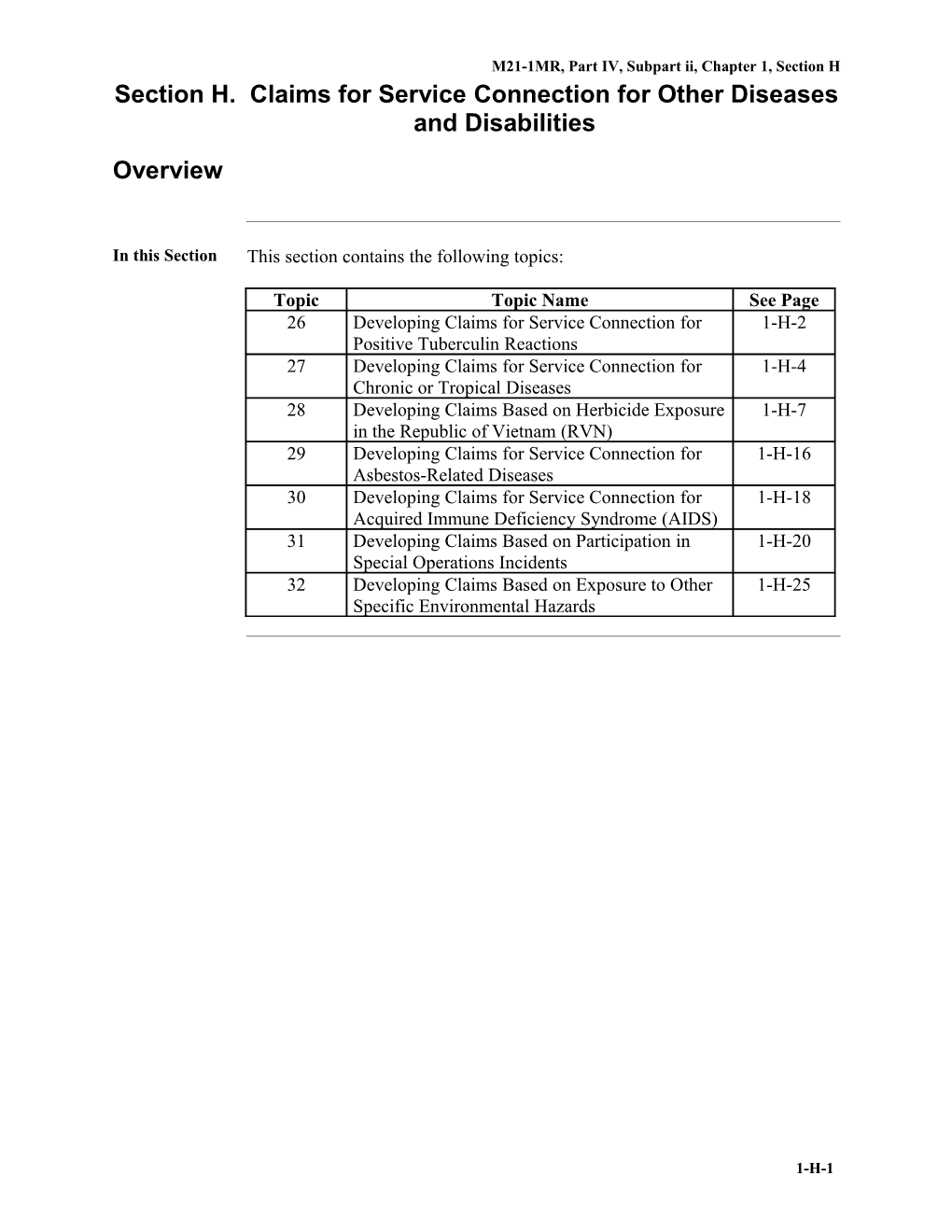 M21-1MR, Part IV, Subpart Ii, Chapter 1, Section H