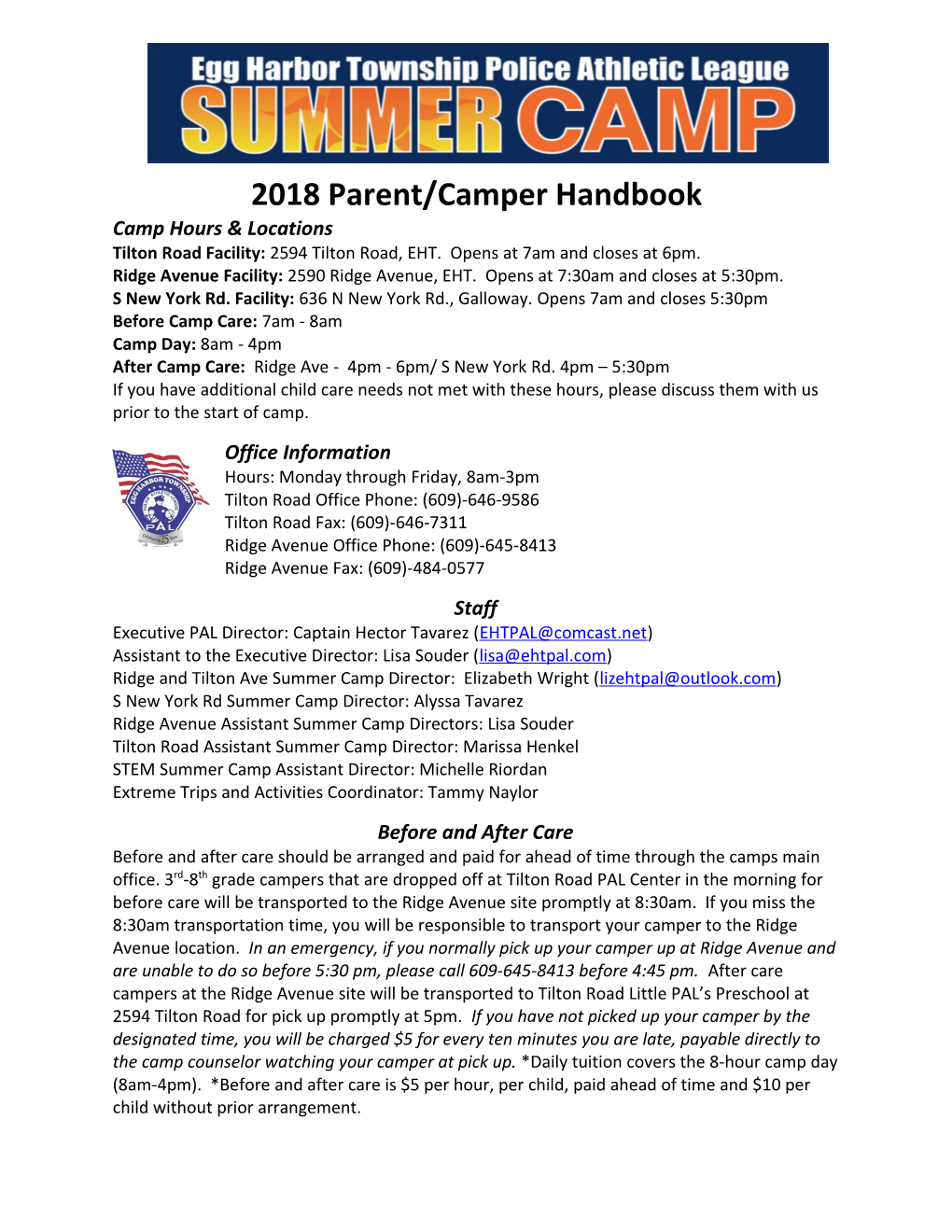 2018 Parent/Camper Handbook