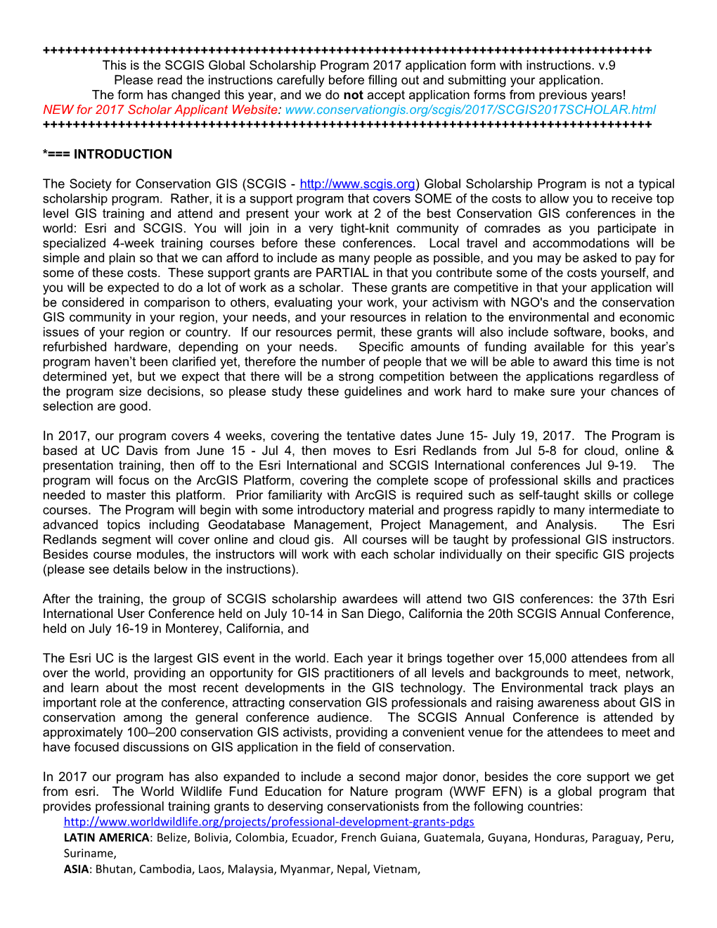 This Is the SCGIS Global Scholarship Program 2017 Application Form with Instructions. V.9