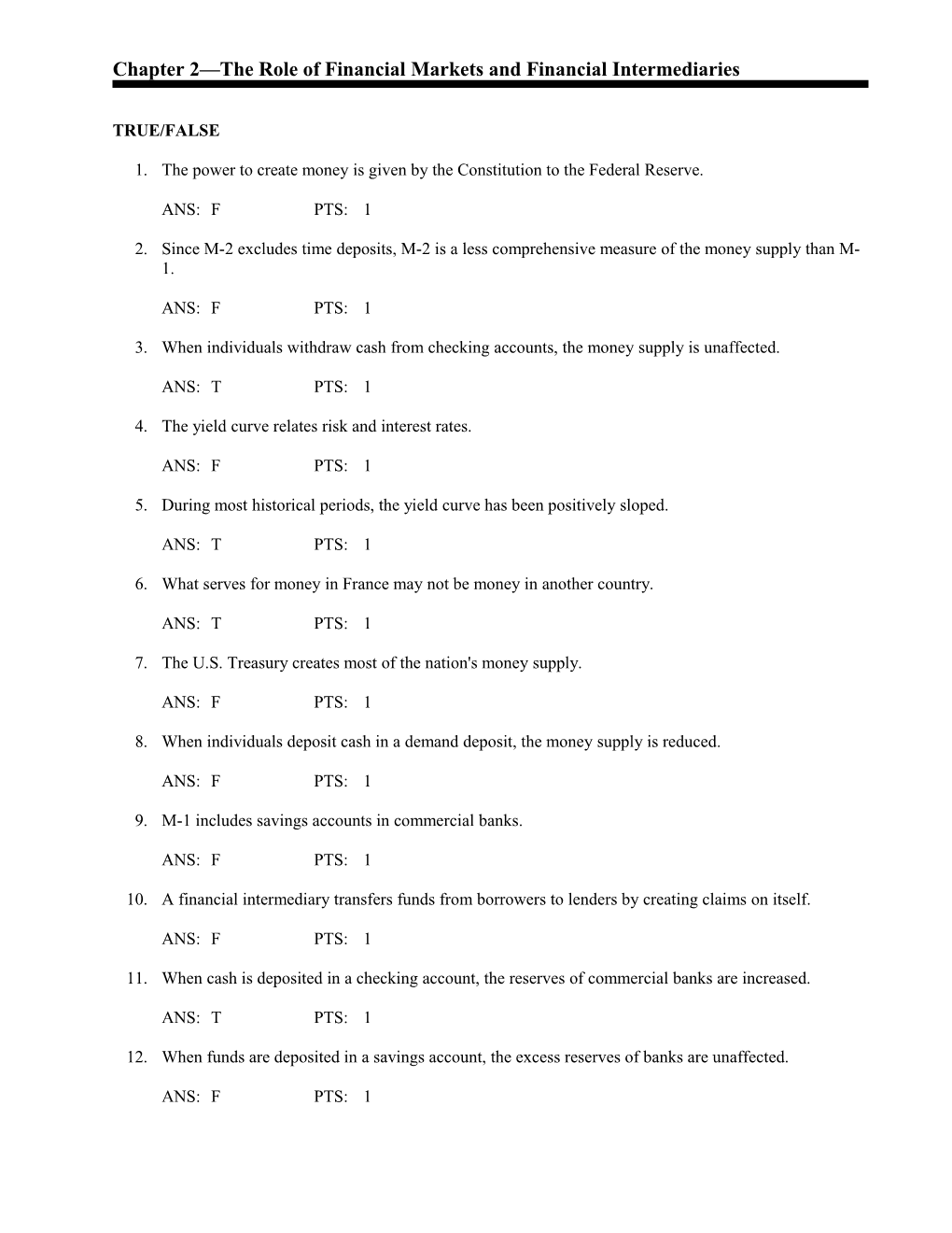 Chapter 2 the Role of Financial Markets and Financial Intermediaries