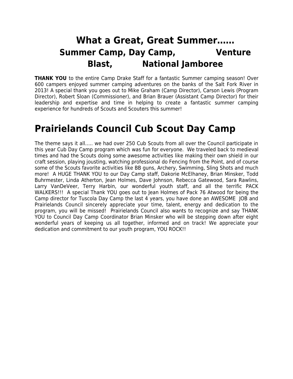 What a Great, Great Summer Summer Camp, Day Camp, Venture Blast, National Jamboree