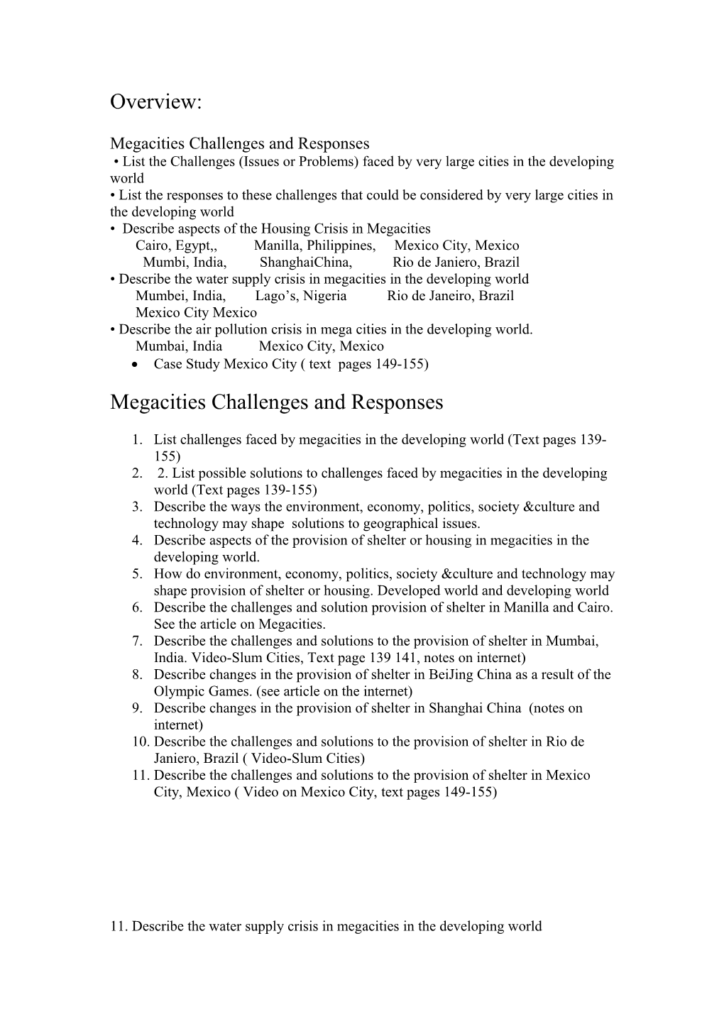 Megacities Challenges and Responses