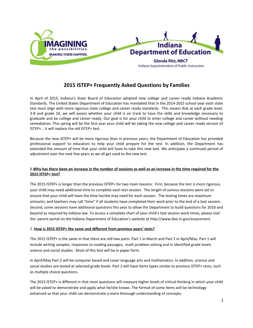 2015 ISTEP+ Frequently Asked Questions by Families