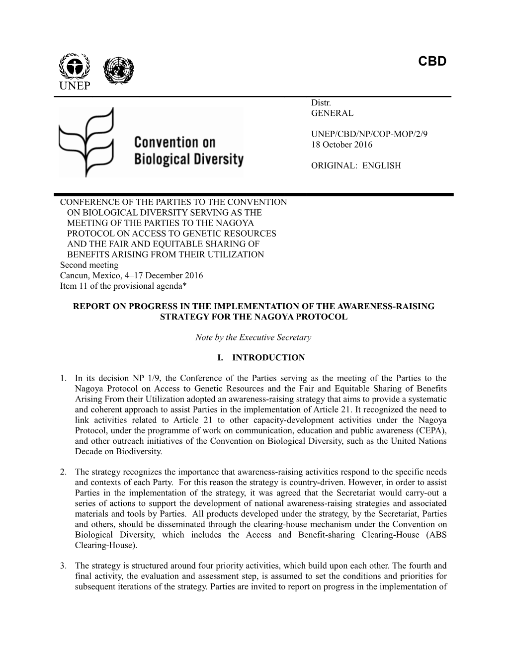 Report on Progress in the Implementation of the Awareness-Raising Strategy for the Nagoya