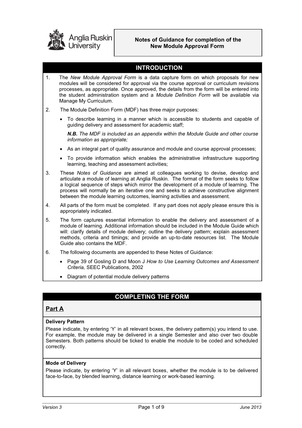 Module Definition Form (MDF) 15/30 Curriculum