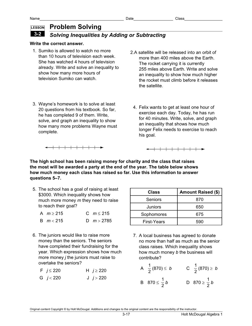 Solving Inequalities by Adding Or Subtracting