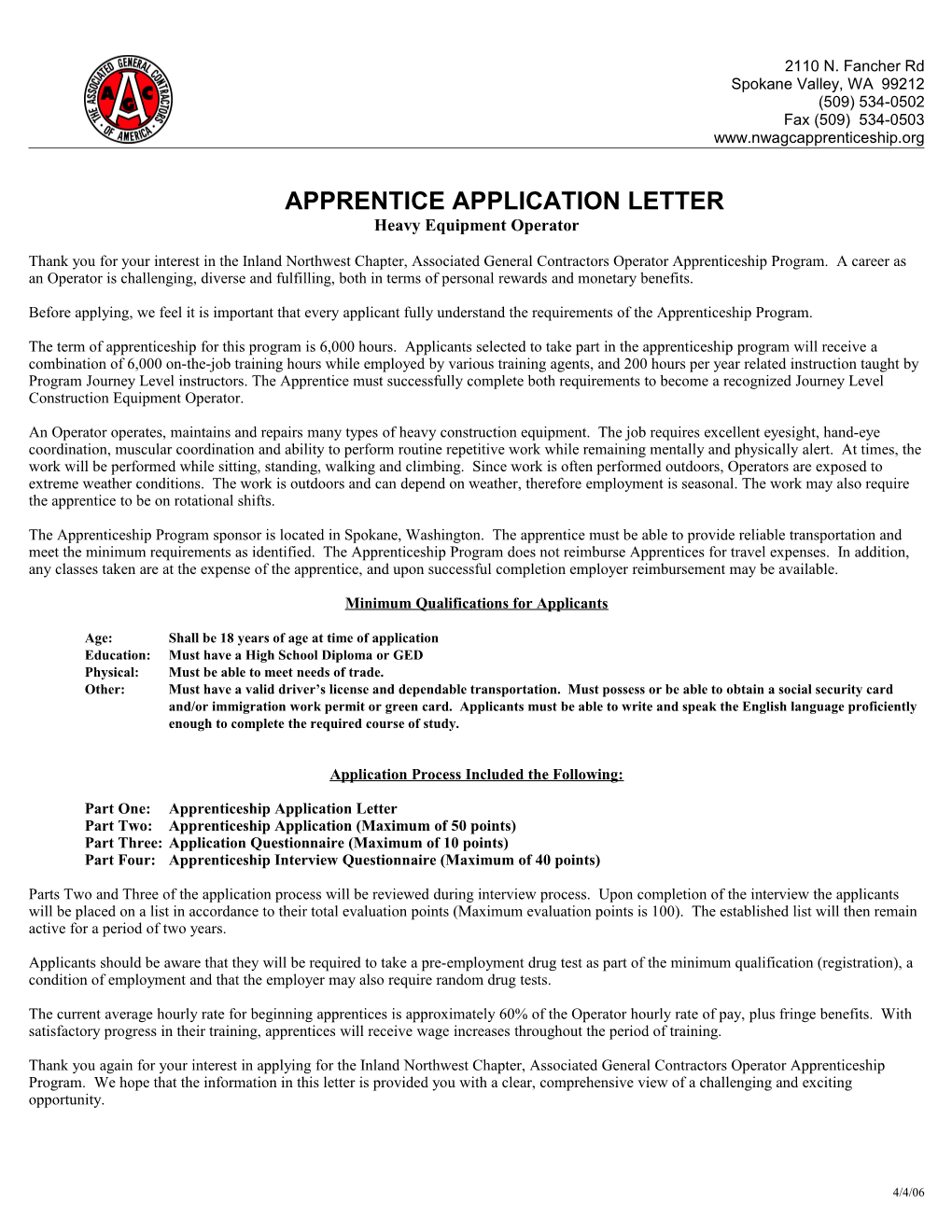 Apprentice Application Letter