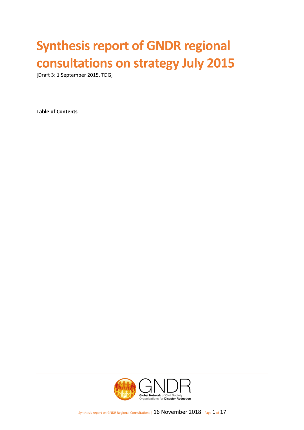 Synthesis Report of GNDR Regional Consultations on Strategy July 2015