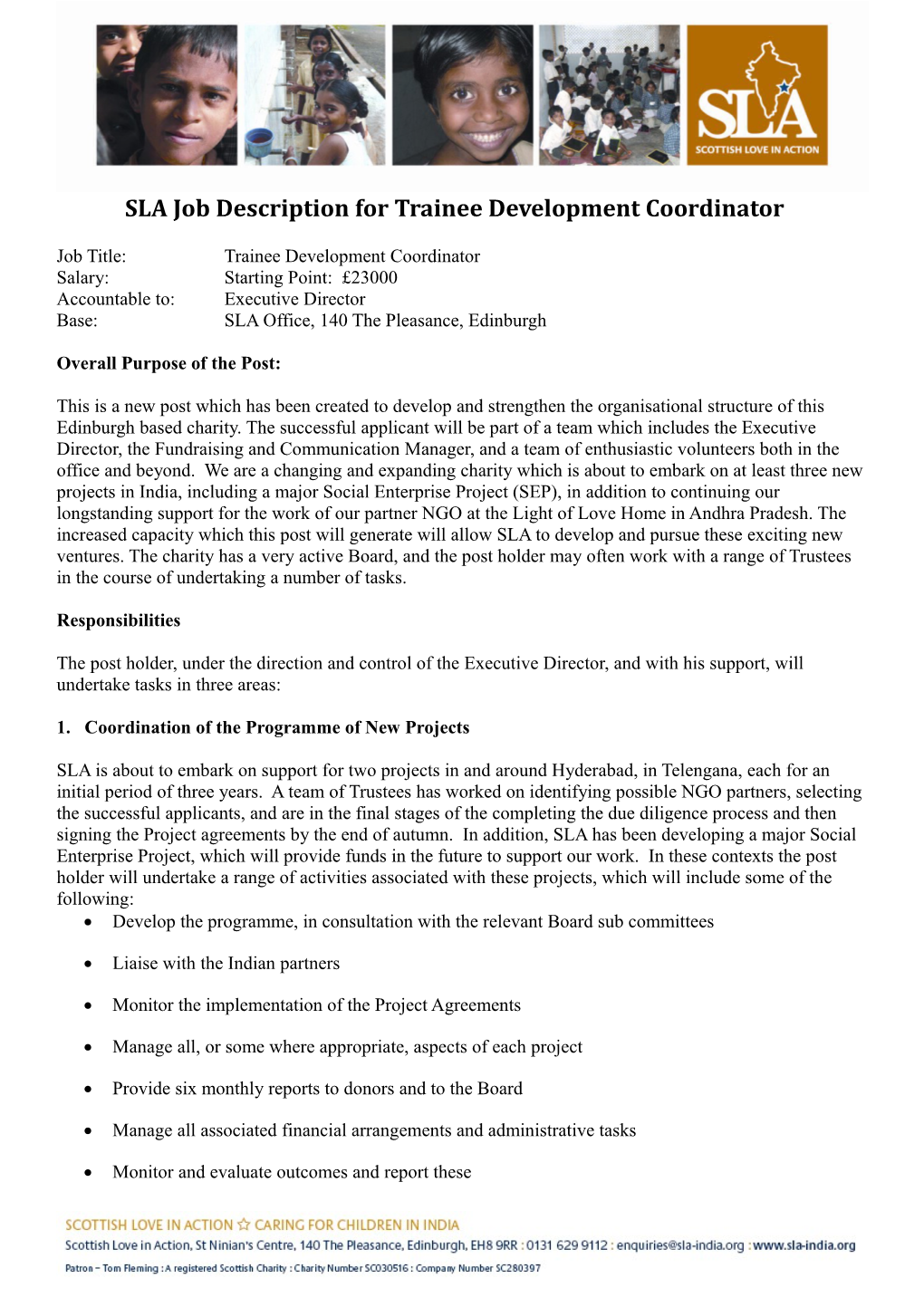 SLA Job Description for Trainee Development Coordinator