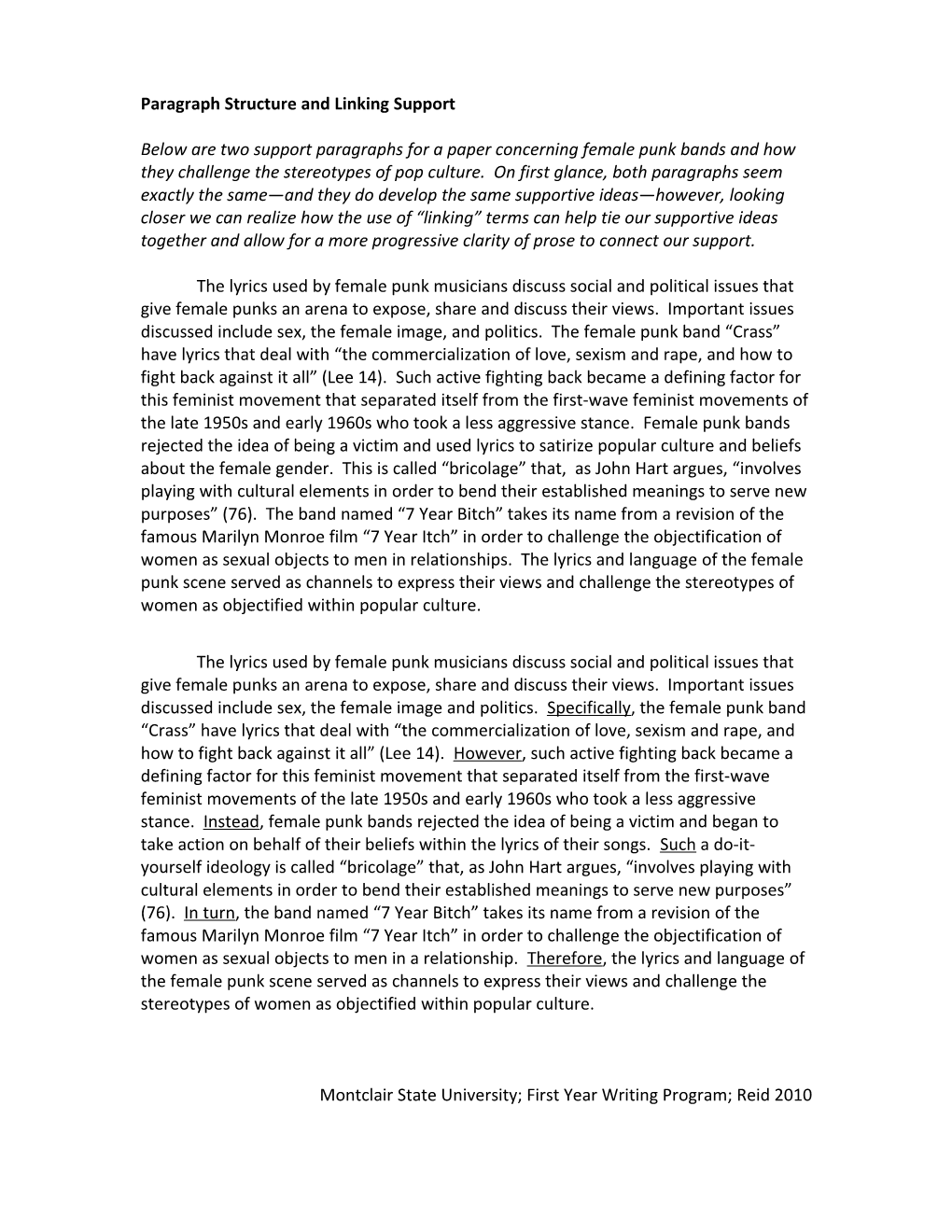 Paragraph Structure and Linking Support