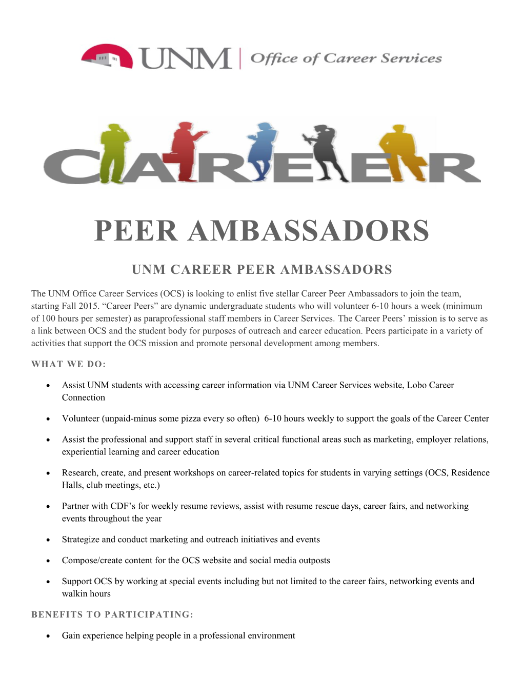 UNM CAREER Peer AMBASSADORS