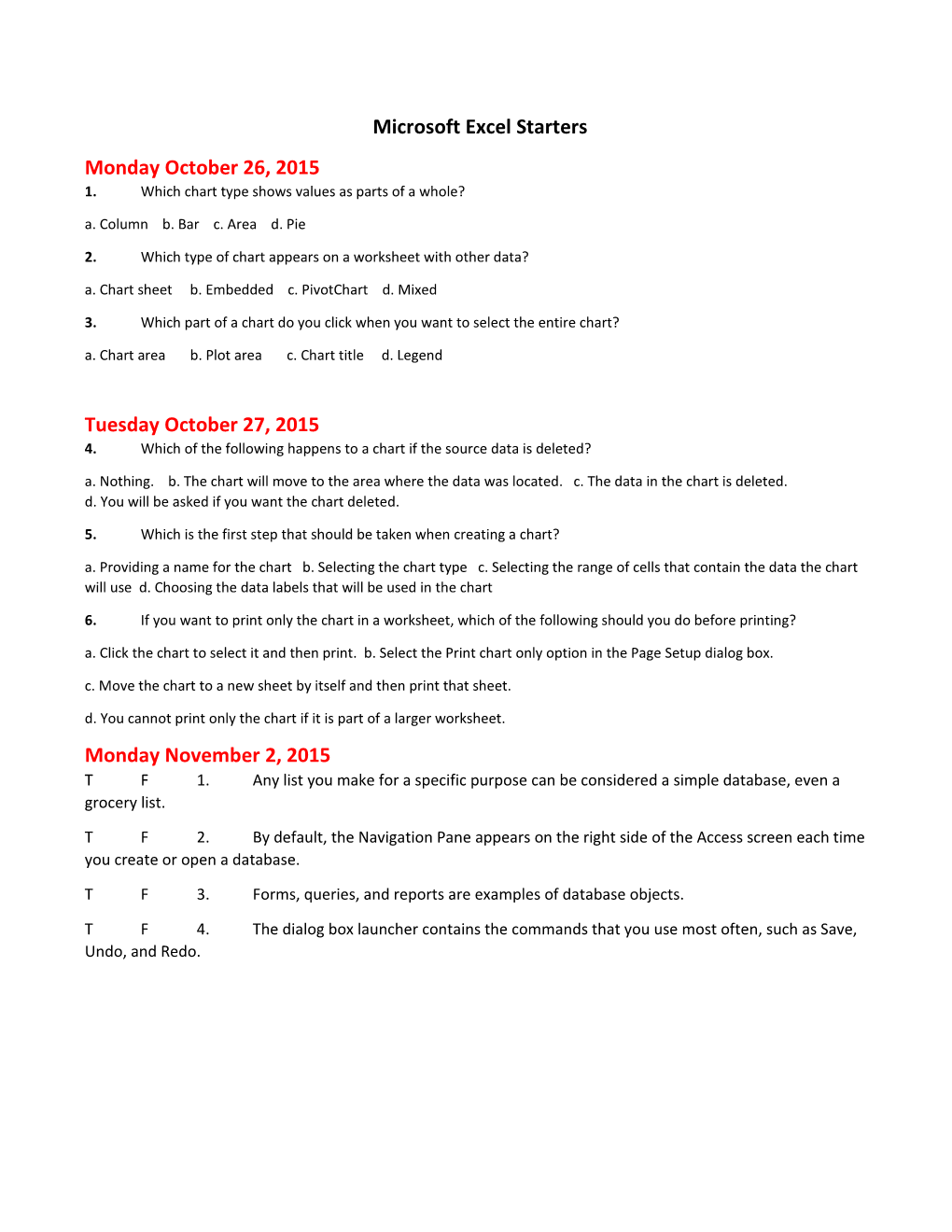 Microsoft Excel Starters