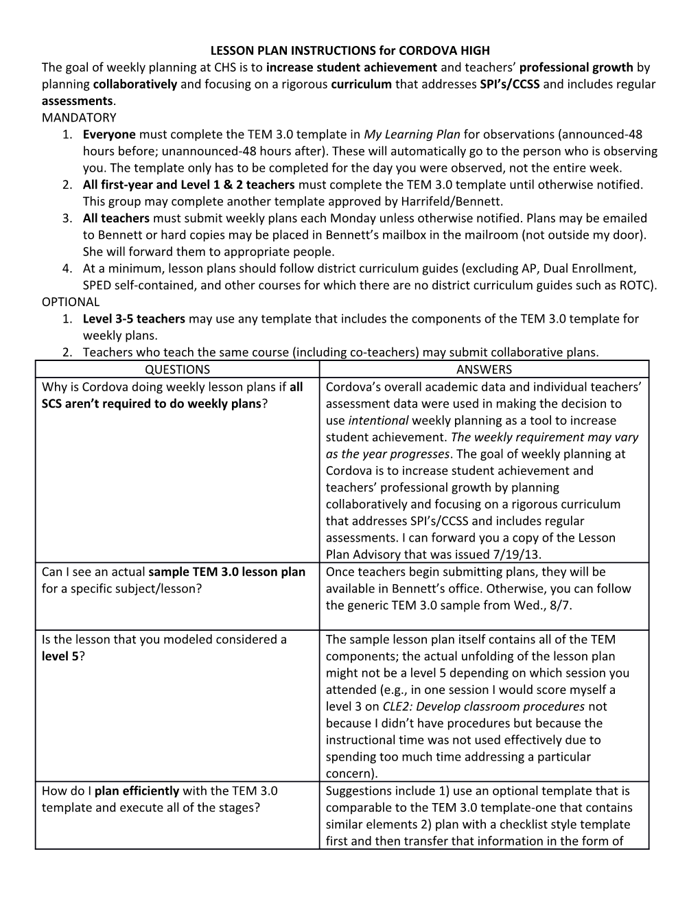 LESSON PLAN INSTRUCTIONS for CORDOVA HIGH