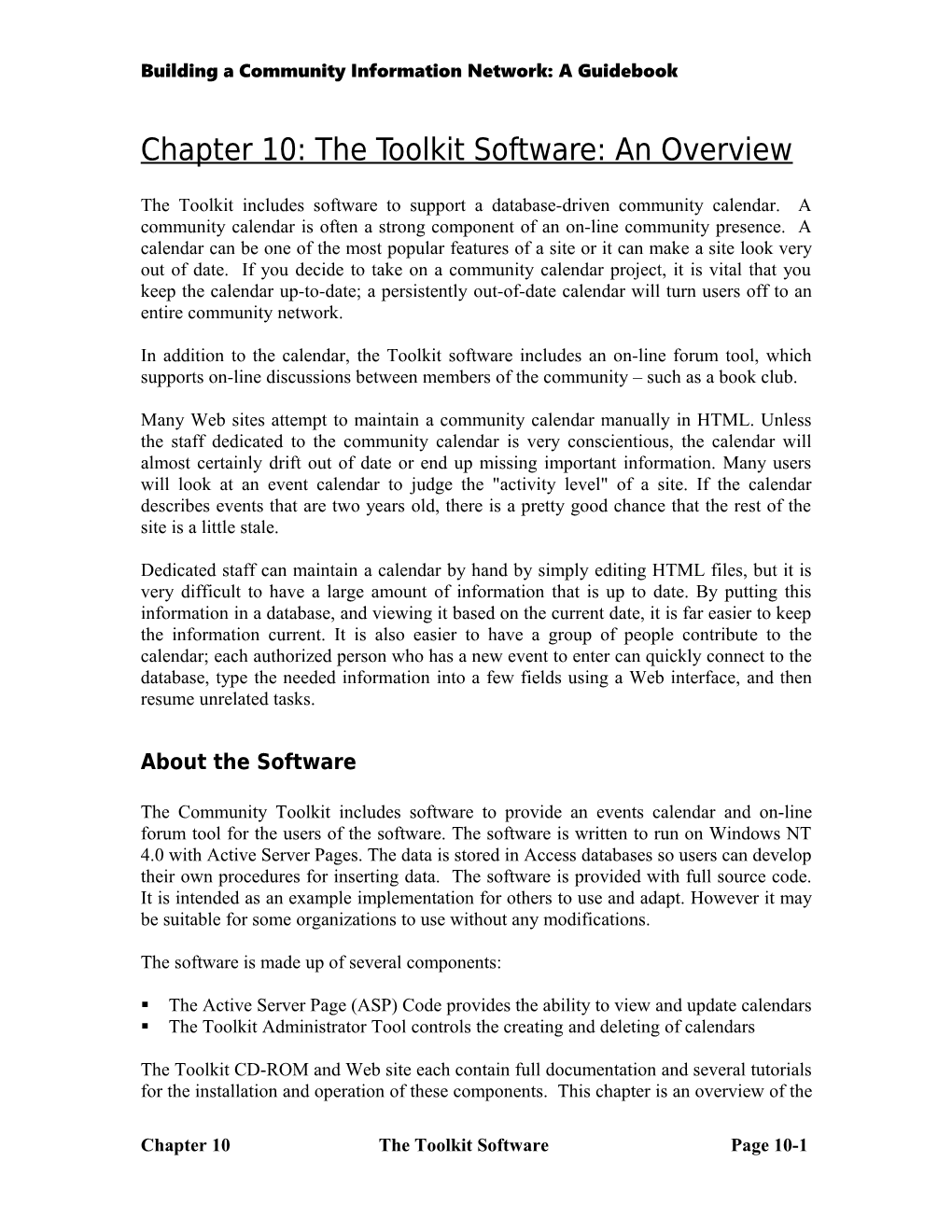 Chapter 10: the Toolkit Software