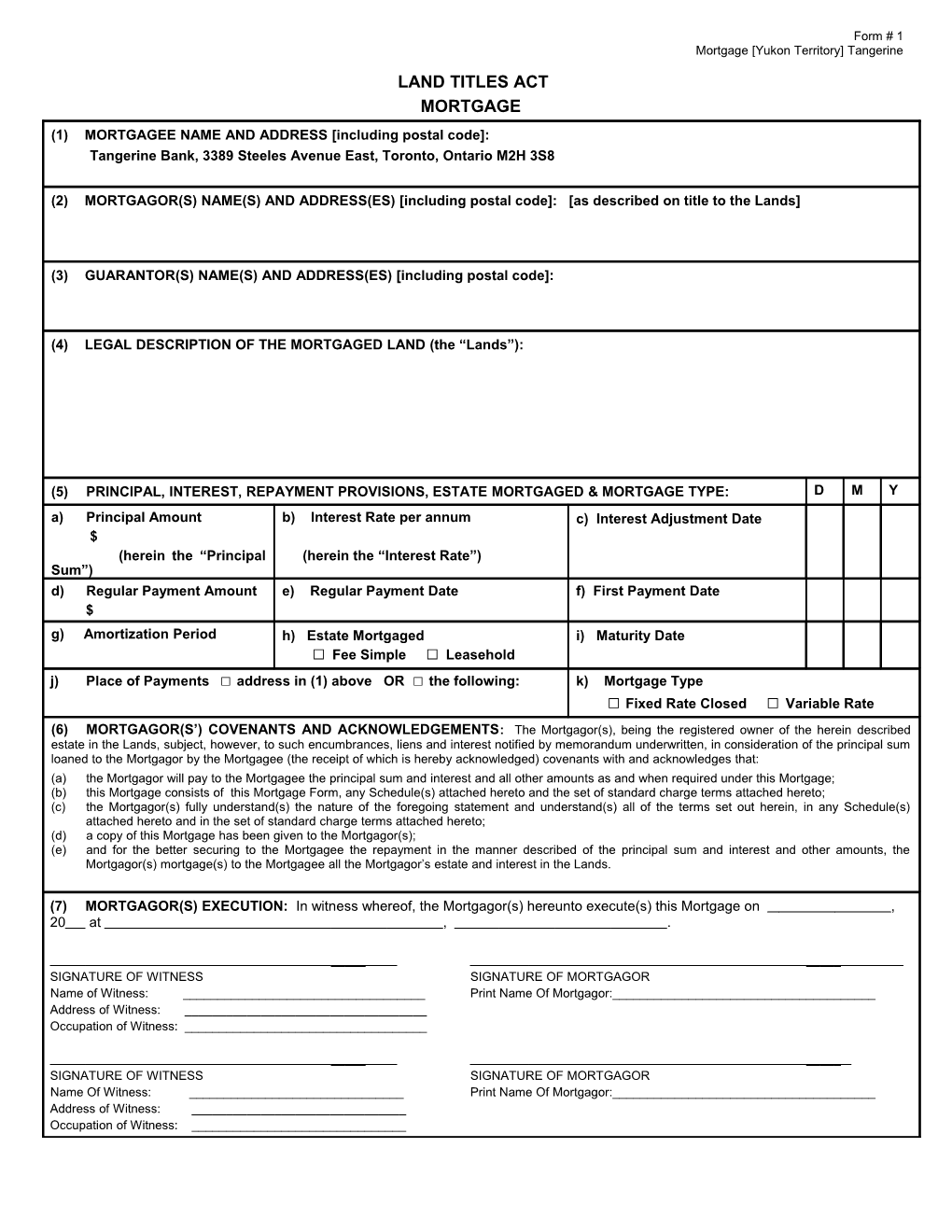 Charge/Mortgage of Land