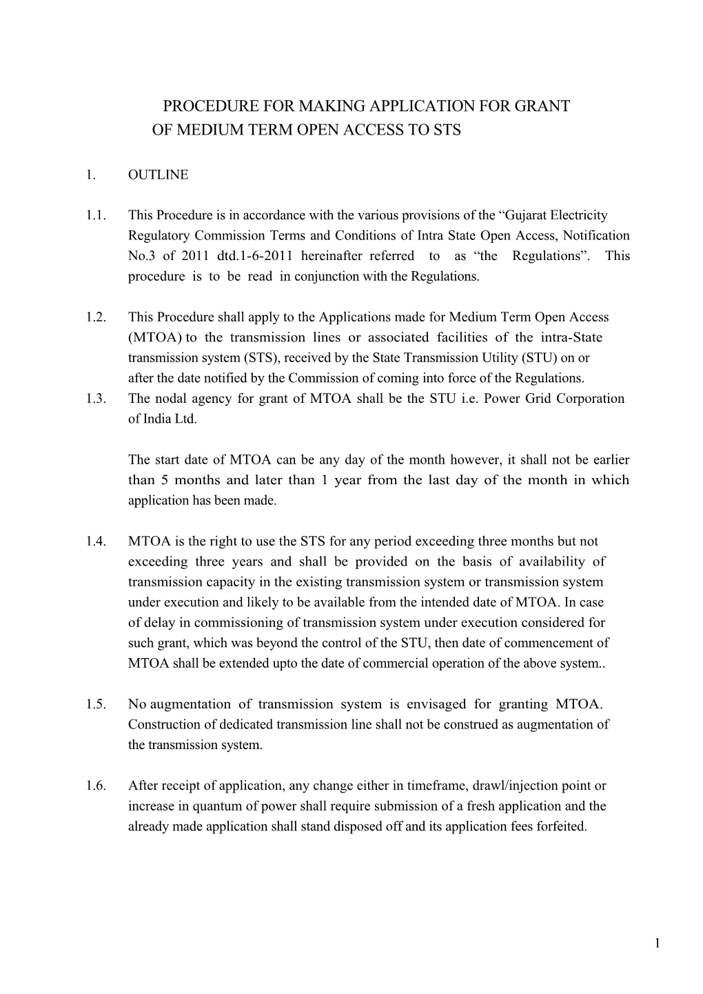 Procedure for Making Application for Grant of Medium Term Open Access to Sts