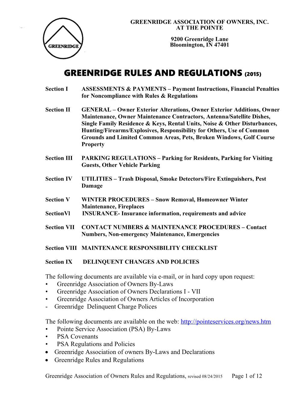Greenridge Rules and Regulations(2015)