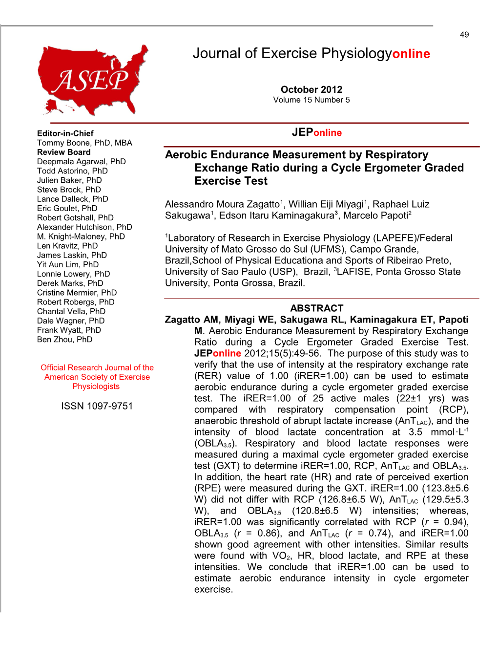 Aerobic Endurancemeasurement by Respiratory Exchange Ratio During a Cycle Ergometer Graded