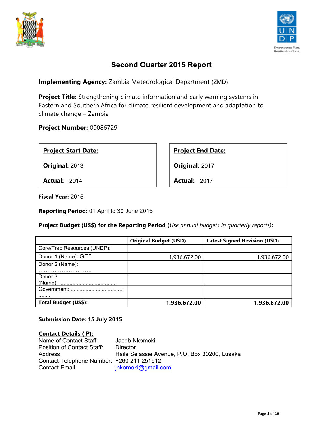 Project Budget (US$) for the Reporting Period ( Use Annual Budgets in Quarterly Reports)